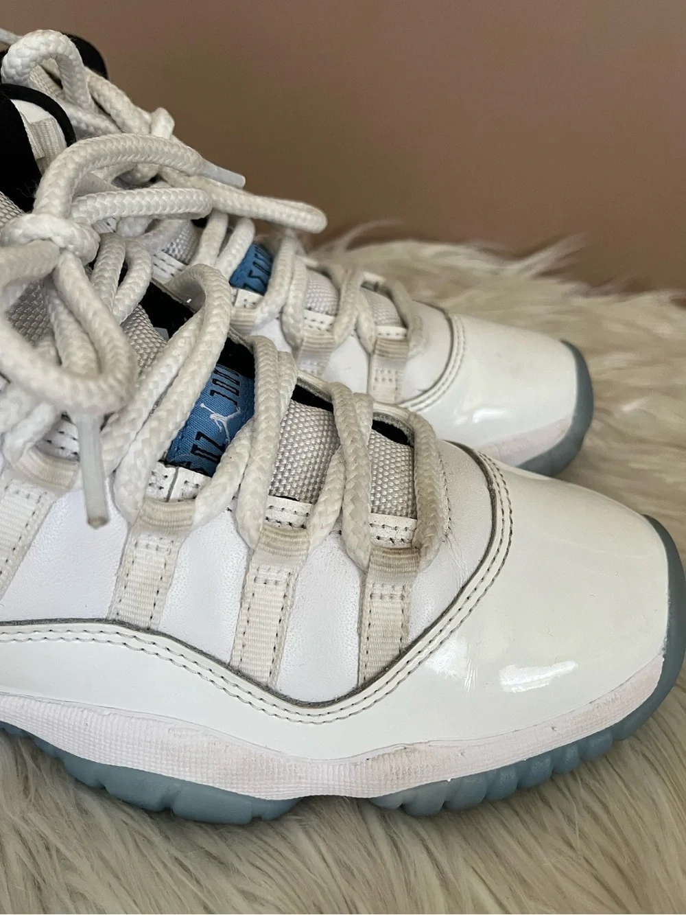 {Nike} Air Jordan 11 Retro GS Legend Blue Sneakers in White - Youth 4